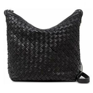 American Leather Co Dayton Woven Crossbody Straps Top Zip Leather Bag - Black